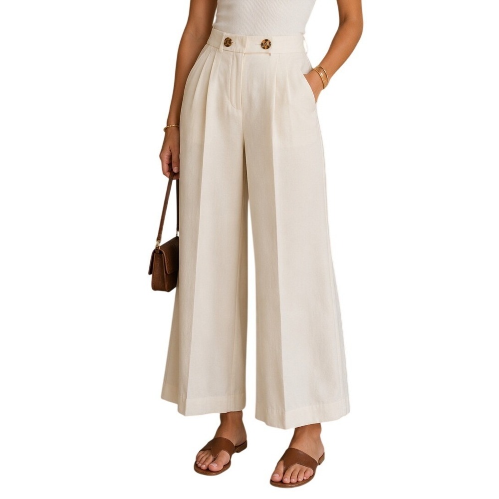 Topshop Cream‎ High Waisted Wide Leg Pleated Culotte Trousers Womens Size 0